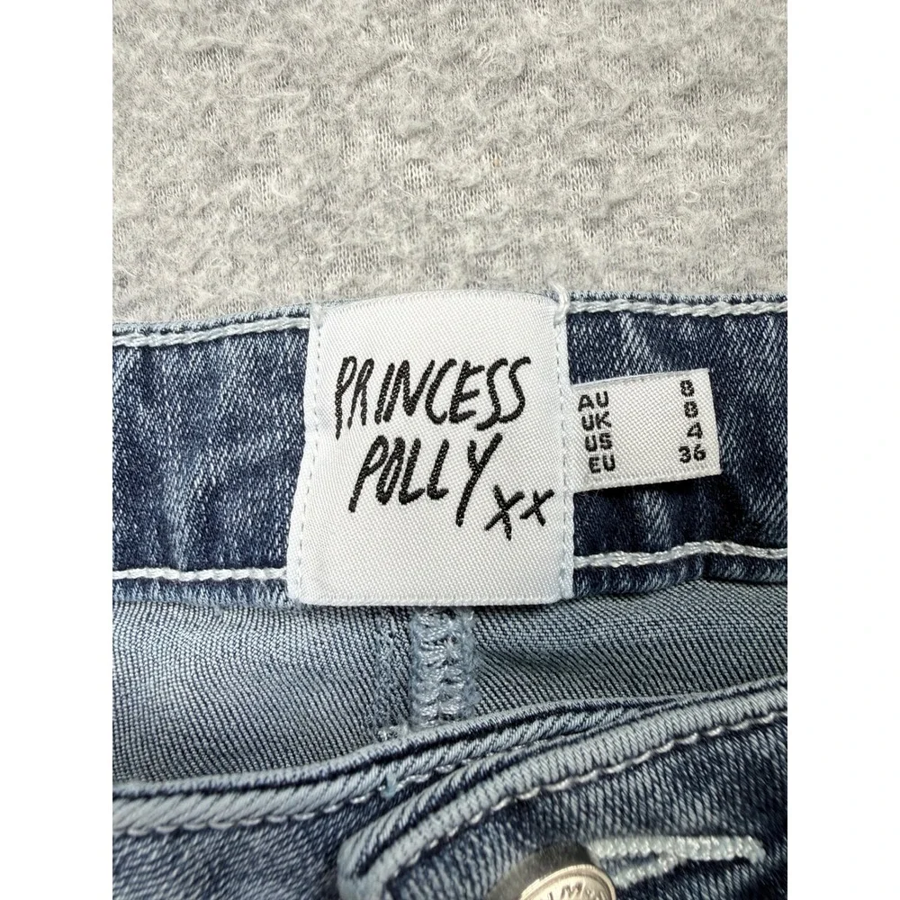 Princess Polly Denim Maxi Skirt Womens 4 Blue Jean Front Slit High Rise Casual